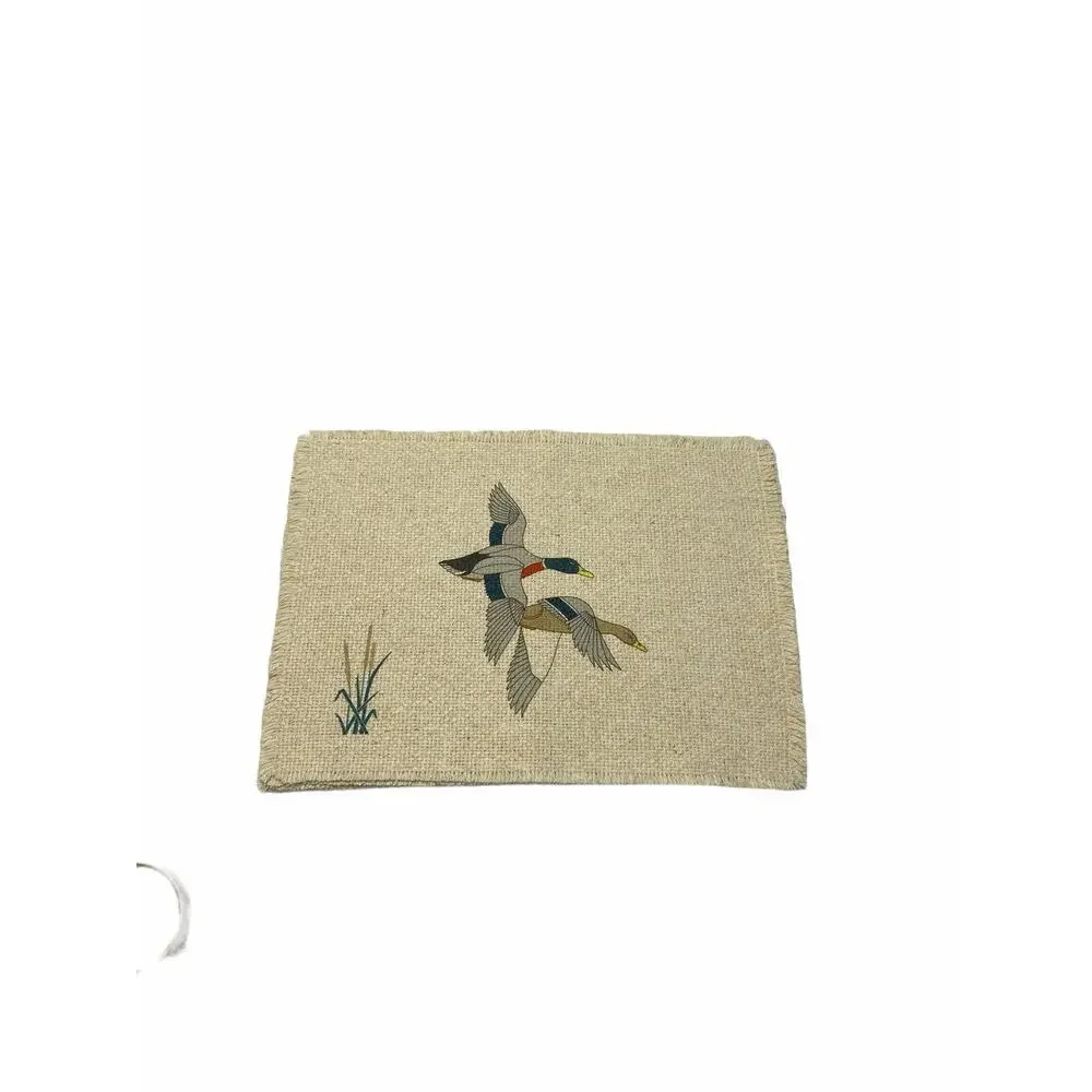 VTG Set of 4 Ivory Placemats  Handcrafts Ducks Print American Print USA
